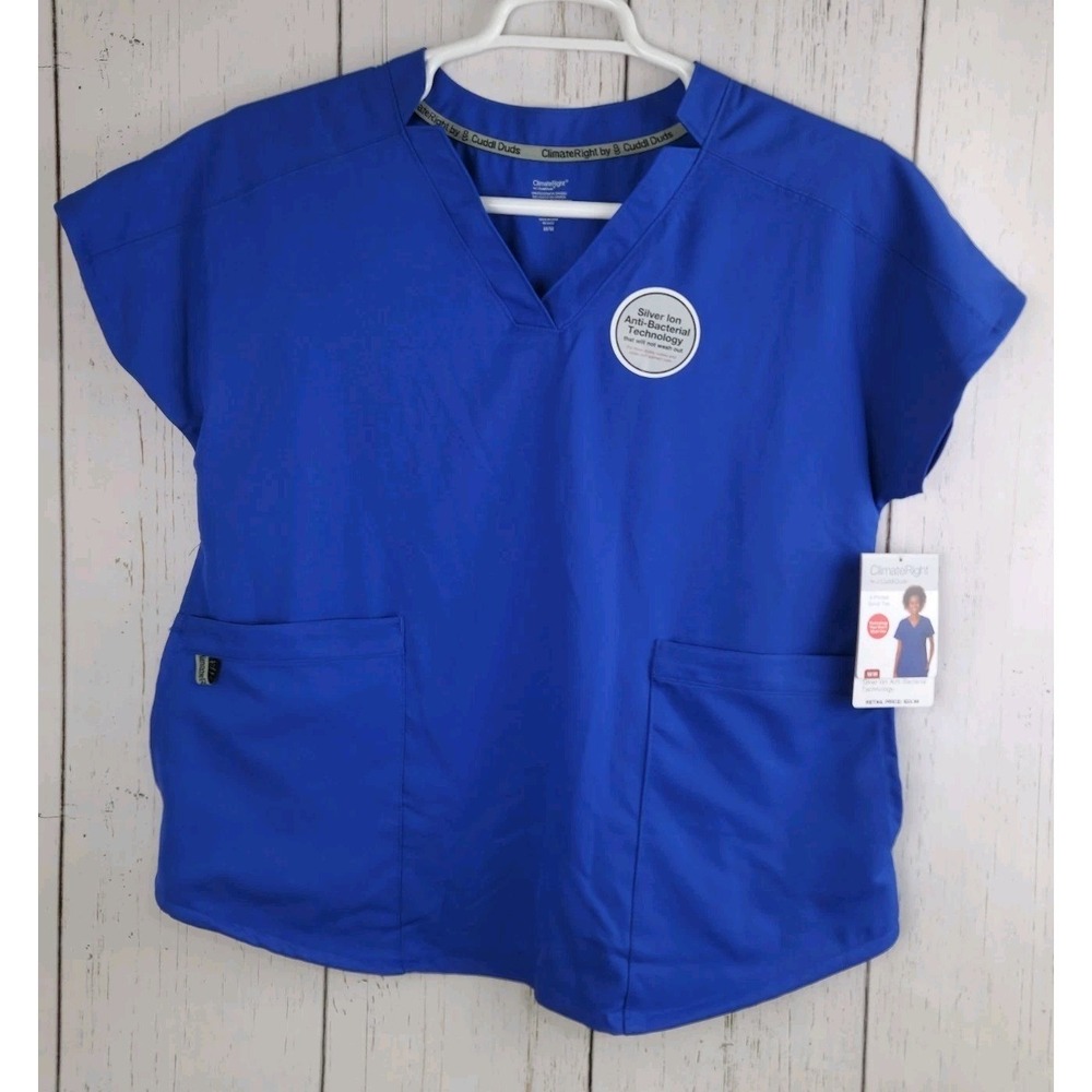 ClimateRight by Cuddl Duds Women's Medium V-Neck Scrub Blue